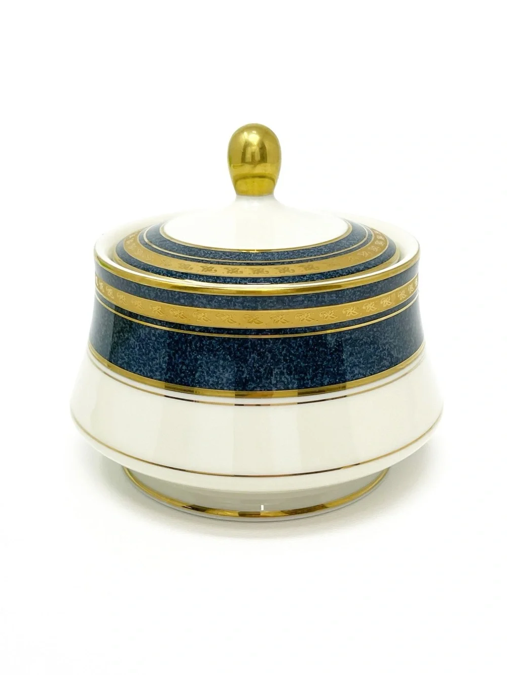 Vintage Mikasa Imperial Lapis Grande Ivory Porcelain Covered Sugar Bowl Dish EUC